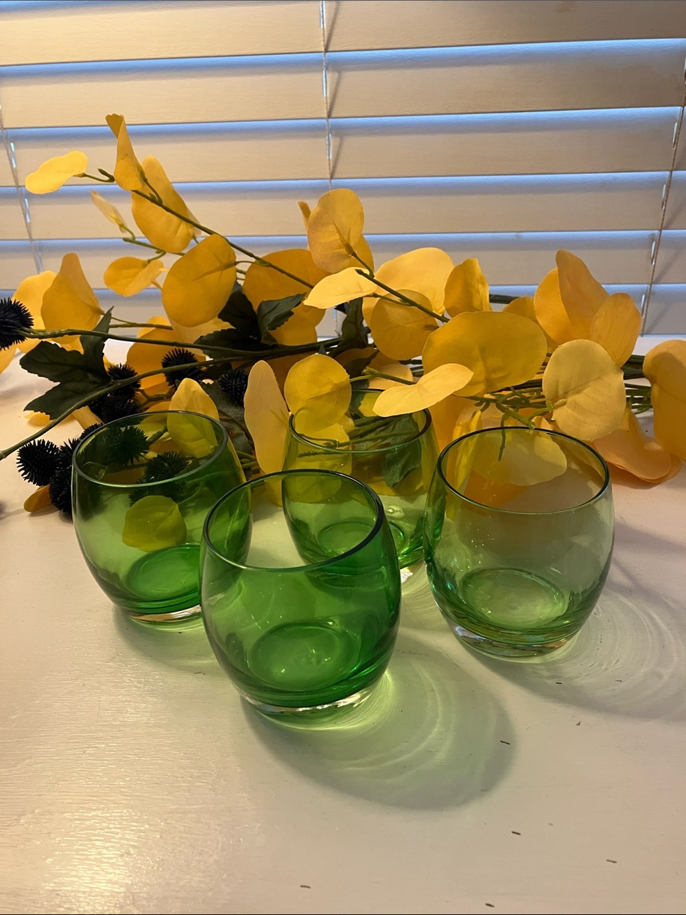 Vintage MCM 4 Green Roly Poly Glasses 8 Ounces